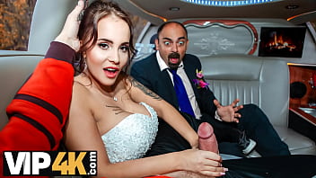 VIP4K. Random passerby scores splendid bride in the wedding limo