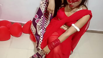 Freshly Married Indian Wifey In Crimson Sari Celebrating Valentine With Her Desi Hubby - Utter Hindi Finest Hard-core