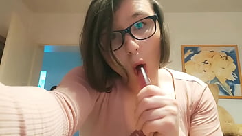 Teenage Inexperienced Shemale Anallisa alone at home - she bj's dildo, gobble her spunk and humps her cunt with while looking super-cute and noisy all over the mansion - shes wearing wood cell and uses some of her other fucktoys