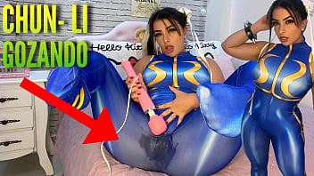 Wonderful costume play gal clothed as Chun Li from street fighter frolicking with her htachi wand jizzing and drenching her undies and trousers ahegao