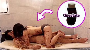 Chocolate sleek lovemaking in the shower on valentine's day - Asian youthful couple's real ejaculation