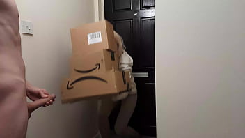 Mischievous milking off man meets an Amazon delivery lady and she determines to help him jizm