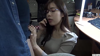 Chinese cuckold on phone with spouse while providing fellatio