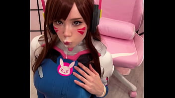 Tiktoker Woman Costume play D.Va from Overwatch and Gargles Jizz-shotgun till Facial cumshot