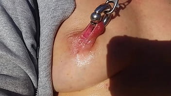 Nippleringlover steamy mummy milking outdoors with massager pierced puss extraordinary nip piercings