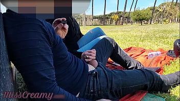 French Lecturer Hand job Unexperienced on public park to schoolgirl with Cum-shot - MissCreamy