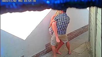 Cctv camera caught duo boinking outside public restaurant